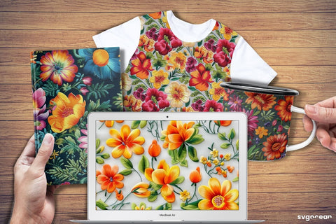 Embroidery Flowers Digital Paper Bundle | Background SVG SvgOcean 