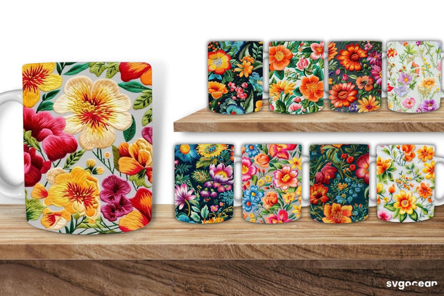 Embroidery Flowers Mug | 11 oz | Sublimation SVG SvgOcean 