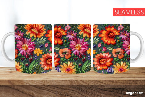 Embroidery Flowers Mug | 11 oz | Sublimation SVG SvgOcean 