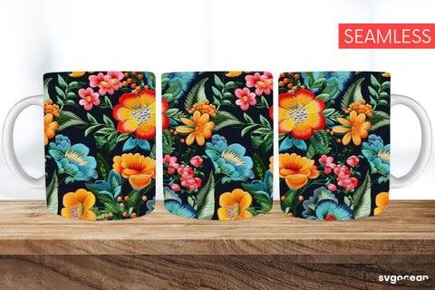 Embroidery Flowers Mug | 11 oz | Sublimation SVG SvgOcean 