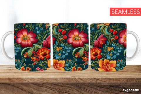 Embroidery Flowers Mug | 11 oz | Sublimation SVG SvgOcean 