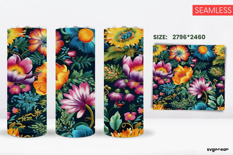 Embroidery Flowers Tumbler | Skinny 20 oz | Sublimation SVG SvgOcean 
