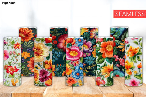 Embroidery Flowers Tumbler | Skinny 20 oz | Sublimation SVG SvgOcean 