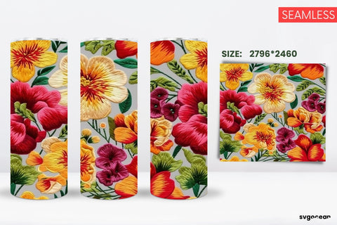 Embroidery Flowers Tumbler | Skinny 20 oz | Sublimation SVG SvgOcean 