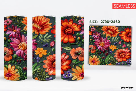 Embroidery Flowers Tumbler | Skinny 20 oz | Sublimation SVG SvgOcean 