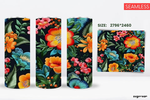 Embroidery Flowers Tumbler | Skinny 20 oz | Sublimation SVG SvgOcean 
