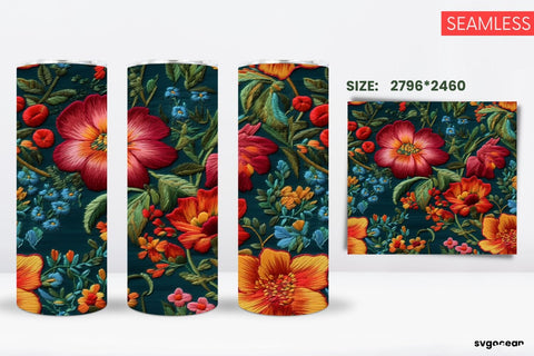 Embroidery Flowers Tumbler | Skinny 20 oz | Sublimation SVG SvgOcean 