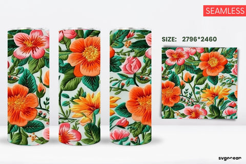 Embroidery Flowers Tumbler | Skinny 20 oz | Sublimation SVG SvgOcean 
