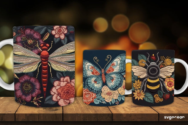 Embroidery Insects Mug Wrap | 11 oz | Sublimation SVG SvgOcean 
