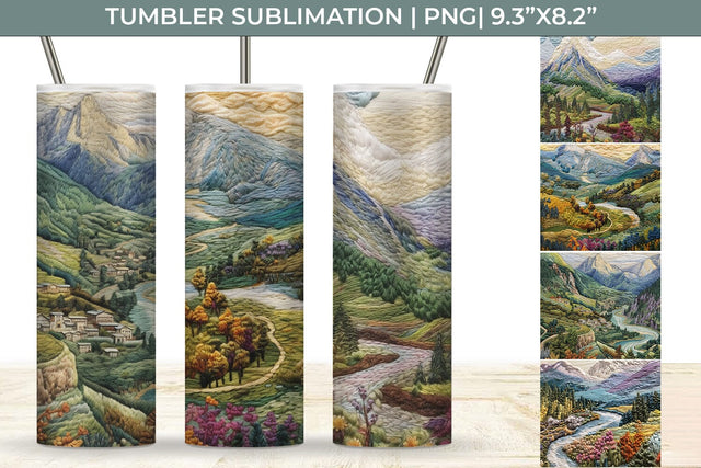 Embroidery Mountain Landscape For 20oz Tumblers PNG Free For Commercial Use Sublimation Sintegra 