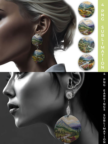 Embroidery Mountain Landscape Round Earrings PNG Free For Commercial Use Sublimation Sintegra 