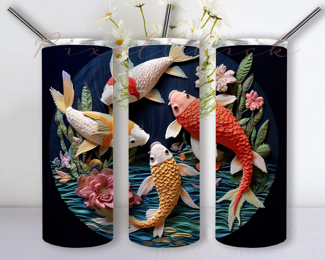 Embroidery Of Koi Fish 20oz Skinny Tumbler Sublimation Design, Koi Fish Tumbler, Fish Seamless Tumbler Design, Sublimation Tumbler, Design Download Sublimation PixelChick 