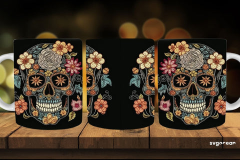Embroidery Skull Mug | 11 oz | Sublimation SVG SvgOcean 