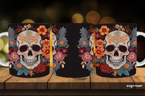 Embroidery Skull Mug | 11 oz | Sublimation SVG SvgOcean 