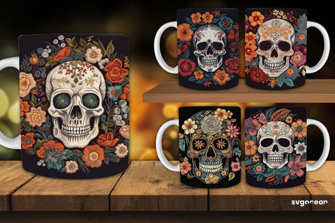 Embroidery Skull Mug | 11 oz | Sublimation SVG SvgOcean 
