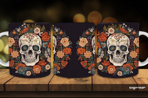 Embroidery Skull Mug | 11 oz | Sublimation SVG SvgOcean 