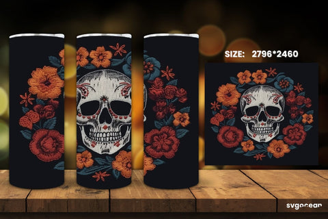 Embroidery Skull Tumbler Wrap | 20 Oz | Sublimation SVG SvgOcean 