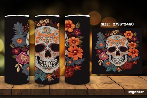 Embroidery Skull Tumbler Wrap | 20 Oz | Sublimation SVG SvgOcean 