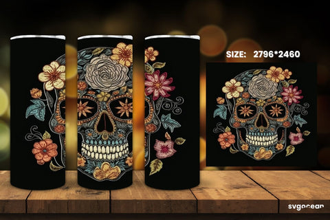 Embroidery Skull Tumbler Wrap | 20 Oz | Sublimation SVG SvgOcean 