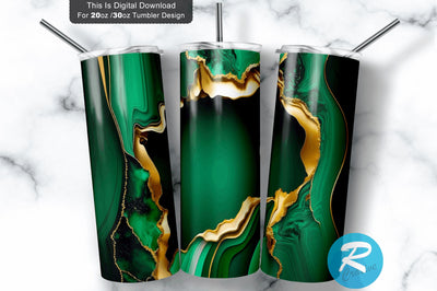 Emerald and Gold Agate Borders 20 oz / 30 oz Tumbler PNG Sublimation Regulrcrative 