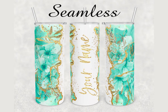 Emerald Green Floral Glitter Marble Tumbler sublimation design 20 oz skinny tumbler wrap Sublimation BambinaCreations 
