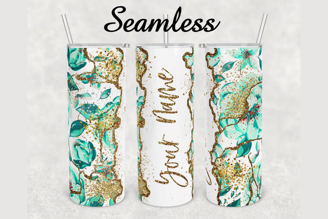 Emerald Green Floral Marble Tumbler sublimation design 20 oz skinny tumbler wrap Sublimation BambinaCreations 
