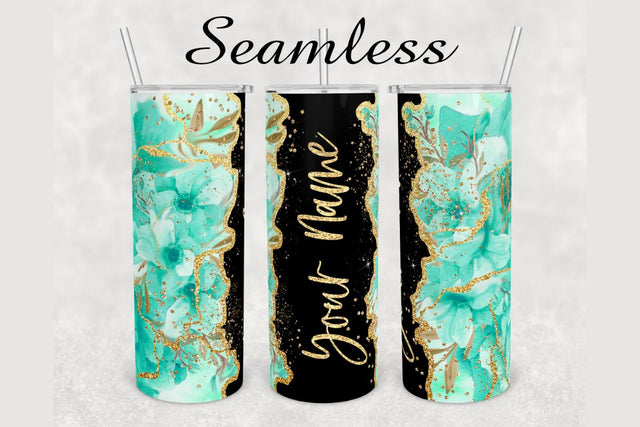 Emerald Green Flowers Gold Agate Tumbler sublimation design 20 oz skinny tumbler wrap Sublimation BambinaCreations 