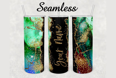 Emerald Green Gold Glitter Agate Tumbler sublimation design 20 oz skinny tumbler wrap Sublimation BambinaCreations 
