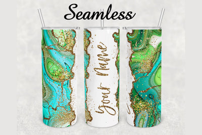 Emerald green Watercolor Glitter Agate Tumbler sublimation design 20 oz skinny tumbler wrap Sublimation BambinaCreations 