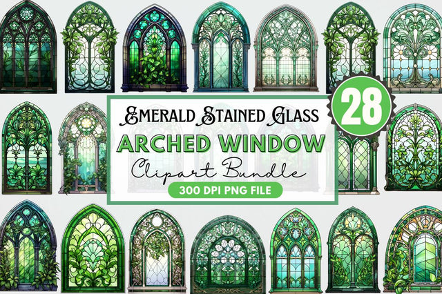 Emerald Stained Glass Arched Window Clipart Sublimation Regulrcrative 
