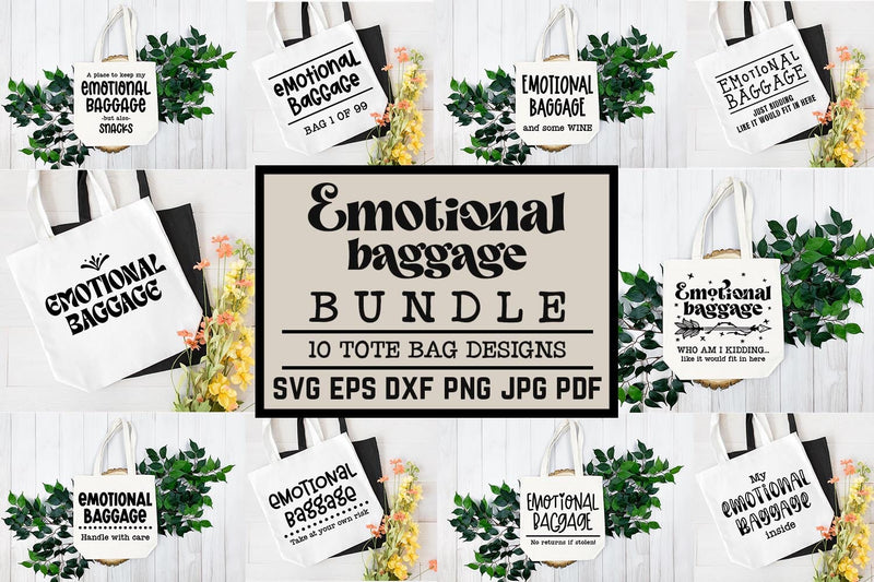 Emotional Baggage SVG Bundle | Funny Tote Bag Quote Cut Files SVG RoseMartiniDesigns 