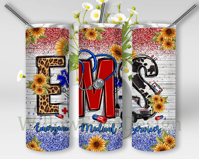 EMT Emergency Medical Technician 20oz Skinny Tumbler Png, Leopard EMT Tumbler, Glitter Tumbler, Western Tumbler Png, Glitter Nurse Tumbler Png Sublimation WillowSageDesign 