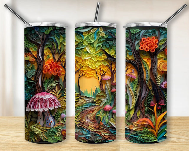 Enchanted Forest 20oz Skinny Tumbler Png, Enchanted Forest Animals Png, Mushroom Tumbler, Seamless Wild Forest Mushrooms Png Sublimation BouDesign 