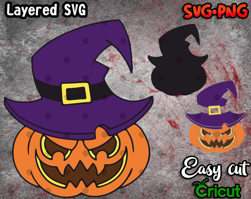 Enchanted Halloween Pumpkin Witch Hat - Layered SVG Files - So Fontsy