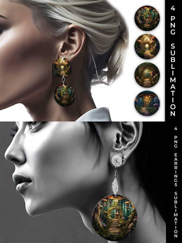 Enchanted Haven Earrings: Fairy Tale Forest, Magical Journey, Woodland Wonderland Sublimation Sintegra 