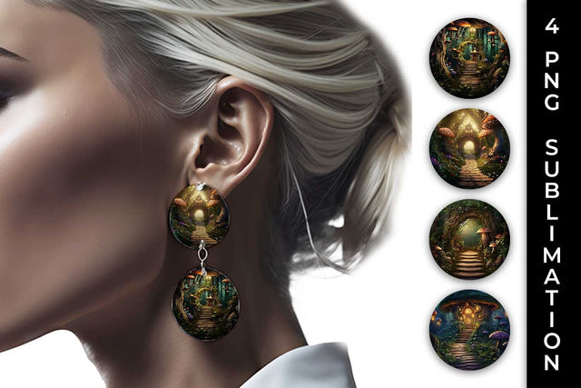 Enchanted Haven Earrings: Fairy Tale Forest, Magical Journey, Woodland Wonderland Sublimation Sintegra 