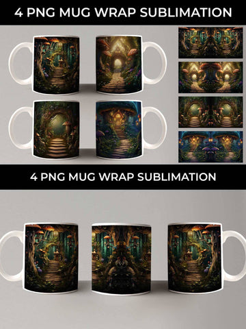 Enchanted Haven Mug Wrap: Fairy Tale Forest, Magical Journey, Woodland Wonderland Sublimation Sintegra 