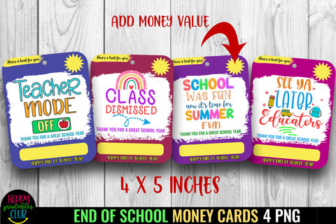 End of School Money Card Holder 2- Printable Money Card PNG SVG Happy Printables Club 
