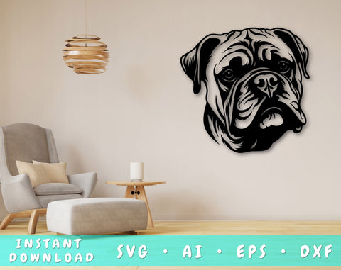 English Bulldog Laser SVG Cut File, English Bulldog Glowforge File, English Bulldog DXF, English Bulldog Wall Art SVG SVG HappyDesignStudio 