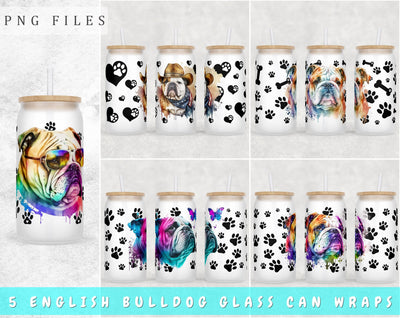English Bulldog Libbey Glass Can Wraps, 16 Oz Glass Can Sublimation Designs, English Bulldog Glass Can PNG Files, British Bulldog Glass Can Wraps Sublimation HappyDesignStudio 