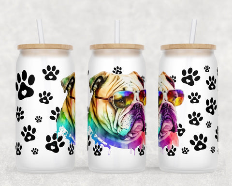 English Bulldog Libbey Glass Can Wraps, 16 Oz Glass Can Sublimation Designs, English Bulldog Glass Can PNG Files, British Bulldog Glass Can Wraps Sublimation HappyDesignStudio 