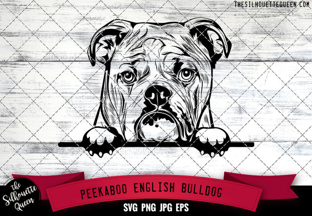English Bulldog Peek A Boo | Peekaboo | Peeking Dog Face SVG for Glowforge, Cricut, Laser, Silhouette, Scan n cut files SVG Loveleen Kaur 
