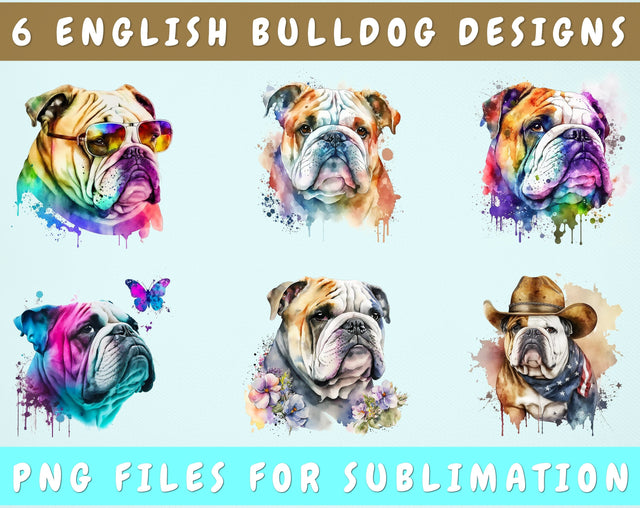 English Bulldog Sublimation Designs Bundle, 6 Designs, English Bulldog PNG Files, English Bulldog In Sunglasses PNG, English Bulldog Clipart Sublimation HappyDesignStudio 