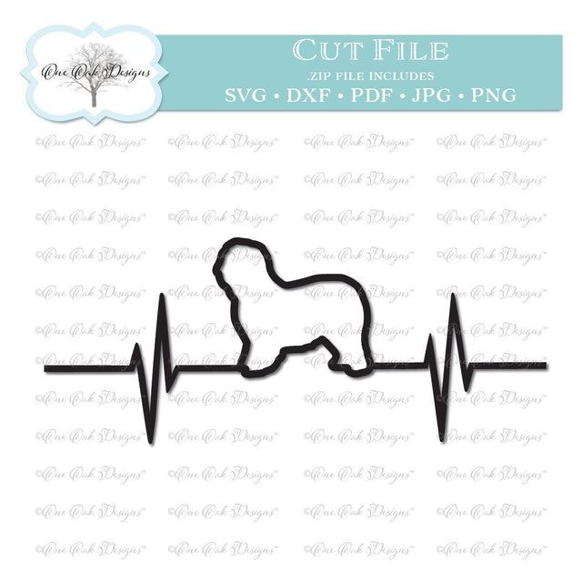 English Sheepdog EKG Heartbeat SVG One Oak Designs 