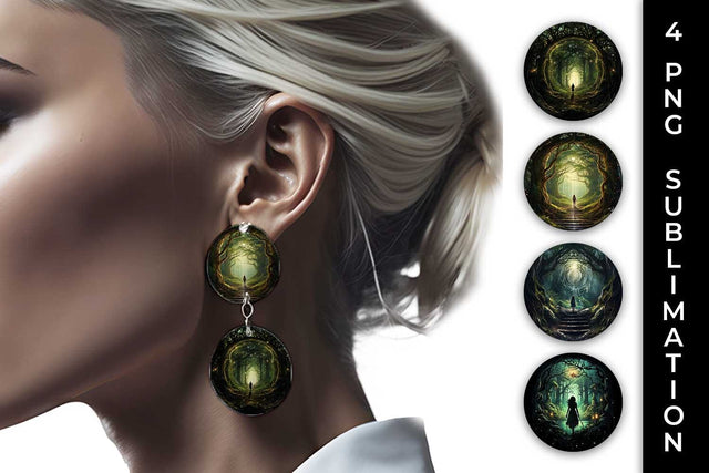 Enigmatic Woods Earrings: Mystic Adventure, Forest Magic, Fairytale Dream Sublimation Sintegra 