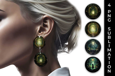 Enigmatic Woods Earrings: Mystic Adventure, Forest Magic, Fairytale Dream Sublimation Sintegra 