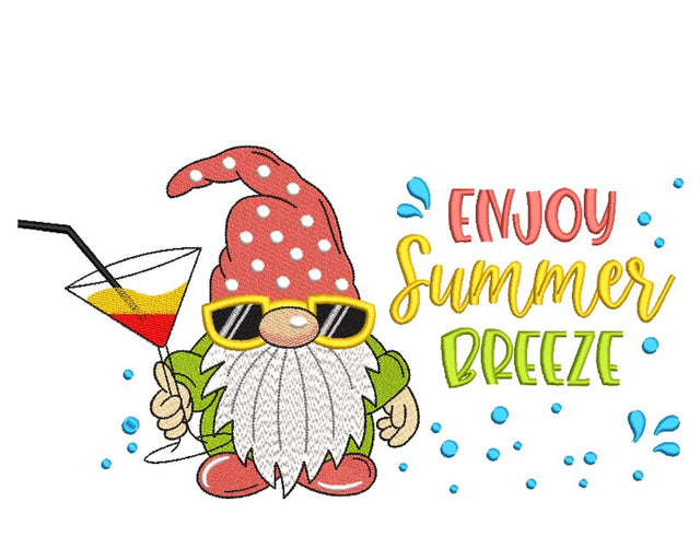 Enjoy Summer Breeze Machine Embroidery Design, Gnome with a Cocktail Embroidery Design, 3 sizes, Instant Download Embroidery/Applique DESIGNS Nino Nadaraia 