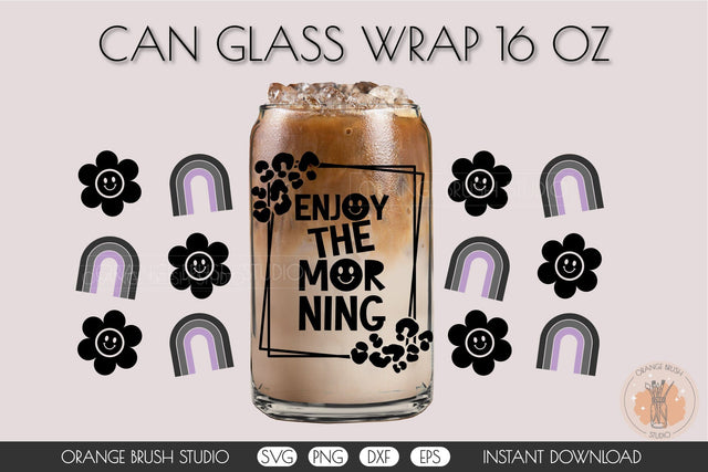 Enjoy the Morning Smiley Face SVG Can Glass Wrap 16 Oz SVG OrangeBrushStudio 