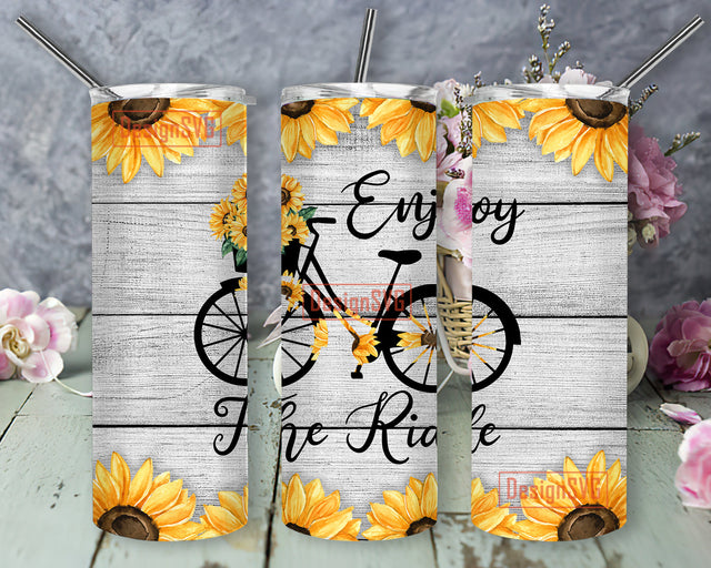 Enjoy the Ride 20 oz Skinny Tumbler, Enjoy the ride PNG, Sublimation, cute bike png, spring flowers, bike image, Flowers png tumblers Sublimation DesignSVG 