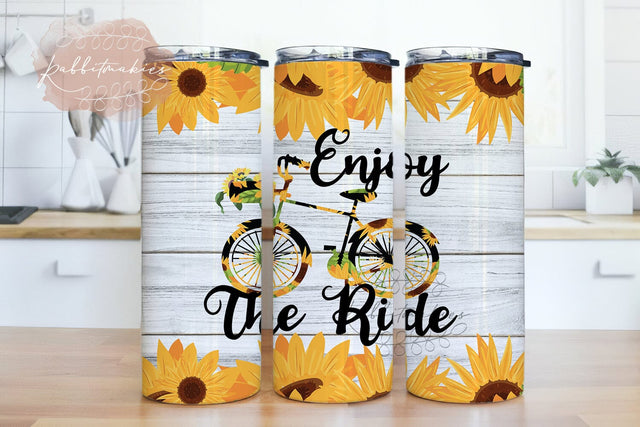 Enjoy the Ride 20 Oz Skinny Tumbler PNG Design, Sunflower Floral Bicycle PNG Sublimation Design Sublimation Rabbitmakies 